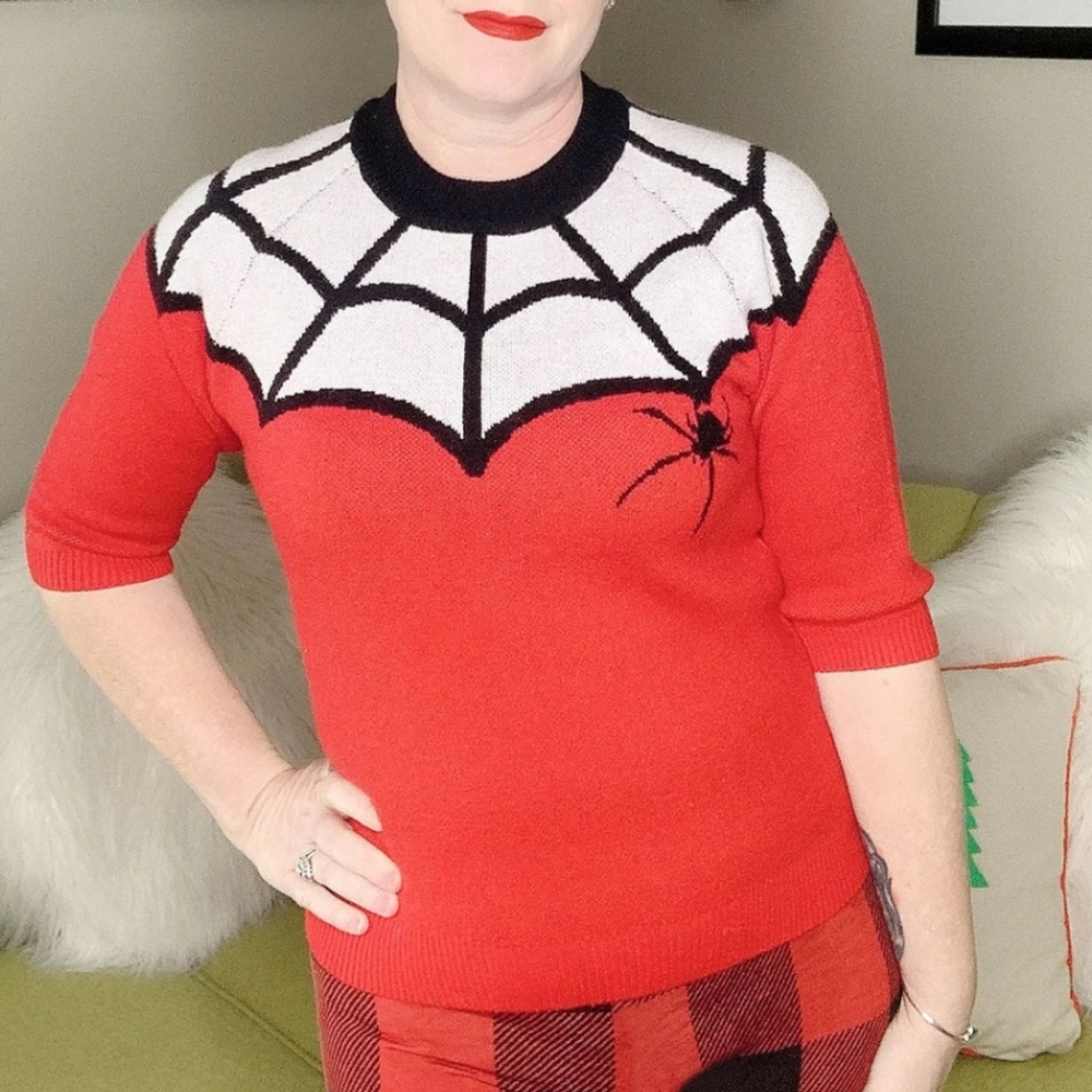 The Oblong Box Shop Spooky Spiderweb sweater NWT